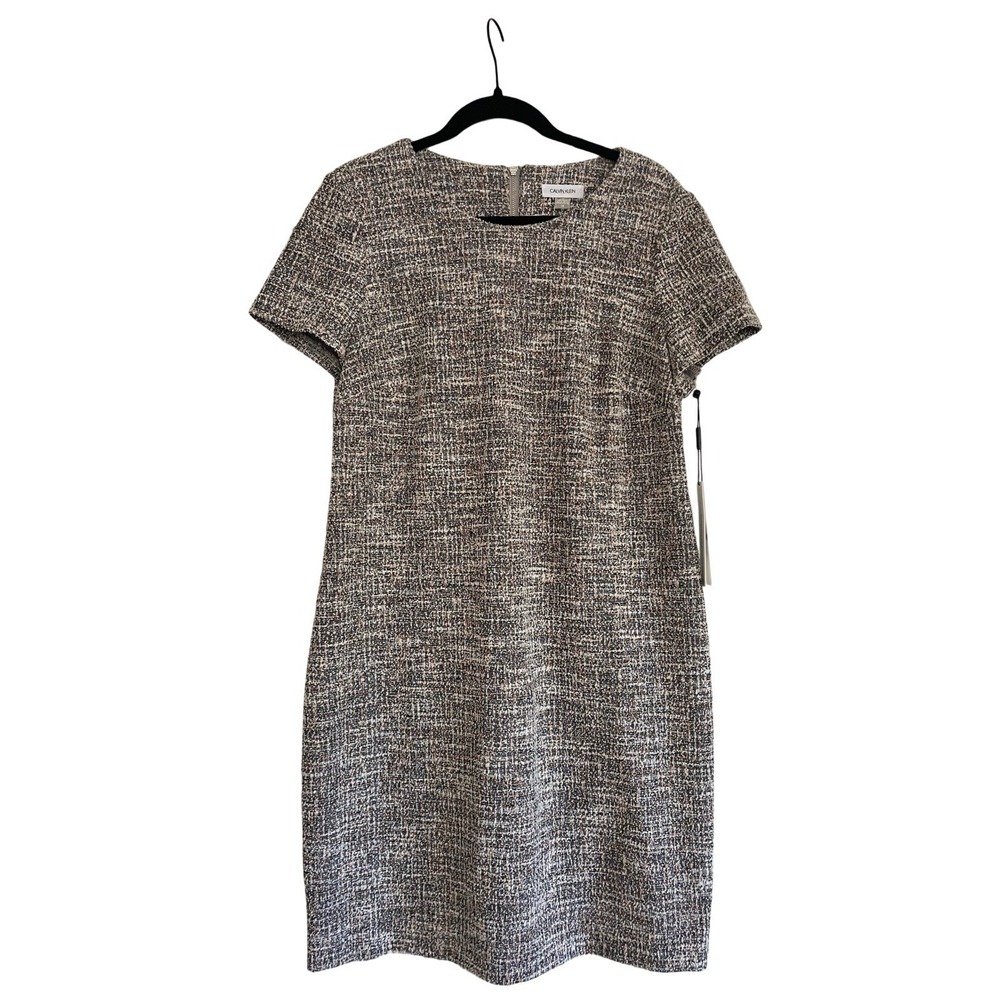 Calvin Klein Professional Shift Dress Tweed Size 14 Short Sleeve Career Wear New
